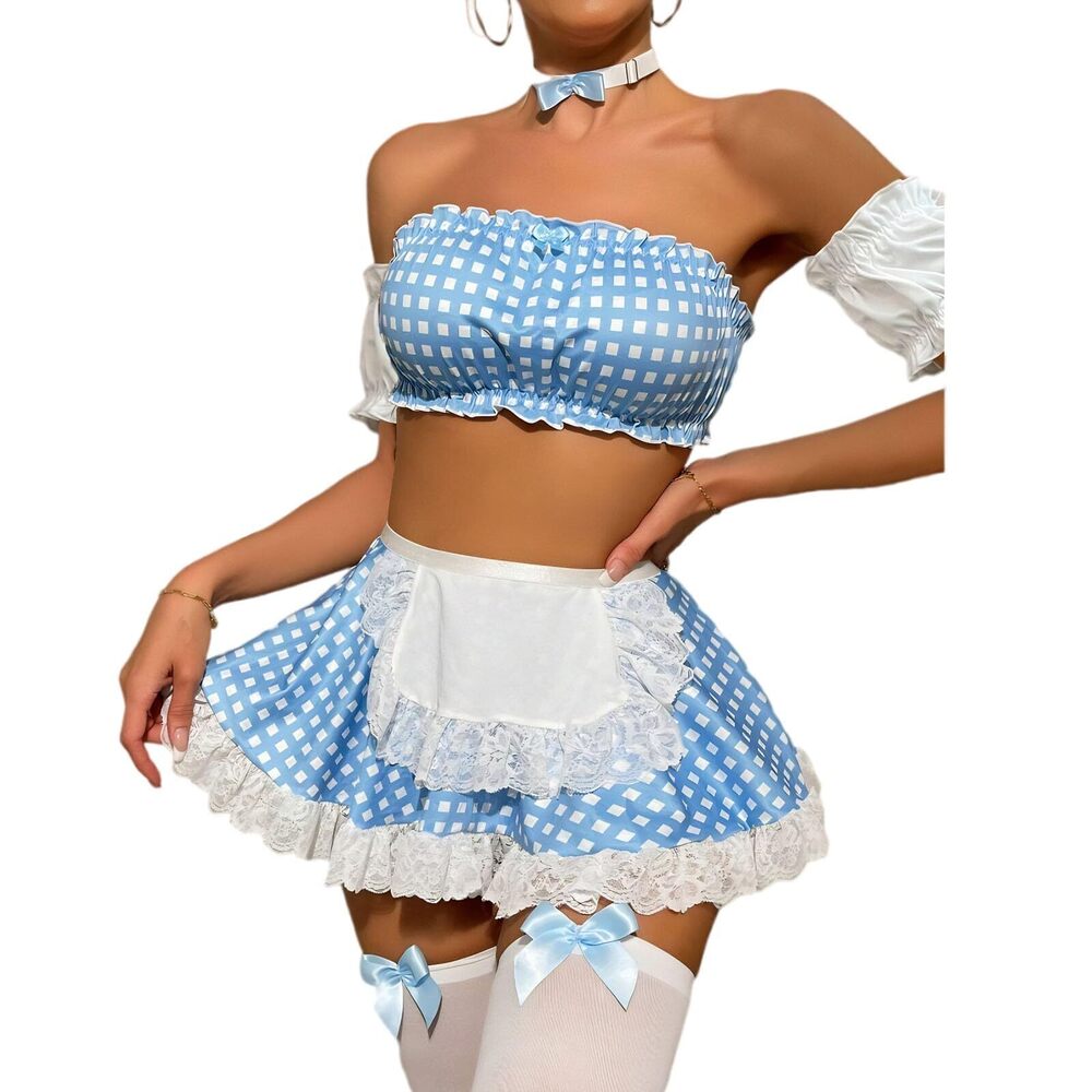 4420 Sexy Maid Lingerie Mini Skirt Set Cosplay Costume Lace Outfit Roleplay